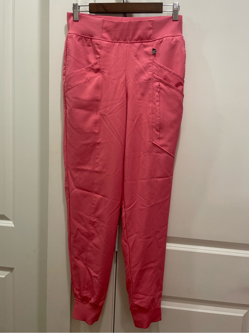 Climate Right Women's Coral Pink Scrubs Jogger Pants with Mid-Rise Waist